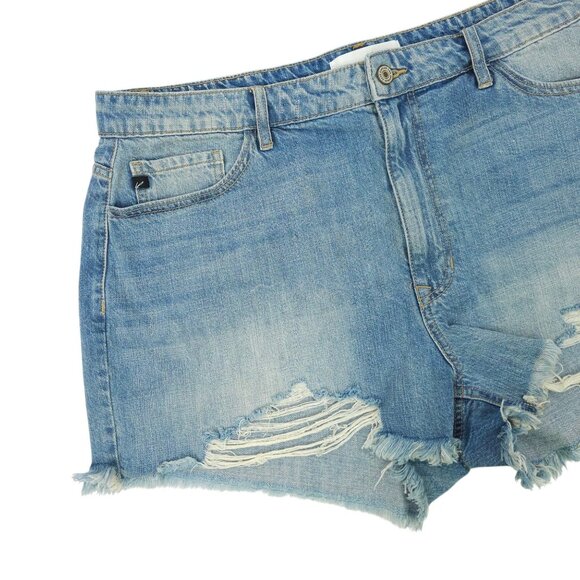 KanCan Isabelle Ultra High Rise Mom Shorts Womens XL Light Wash Distressed Denim - Picture 8 of 13